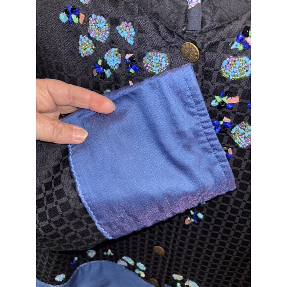 Alex Kim Beaded Jacket Women 2X Black Blue Buttons Lined NEW - Picture 5 of 9